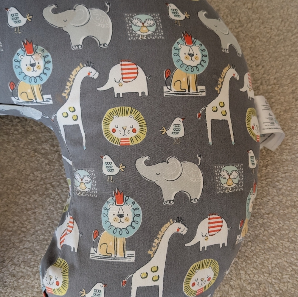 Charming Gray Kids Pillow with Animal Prints